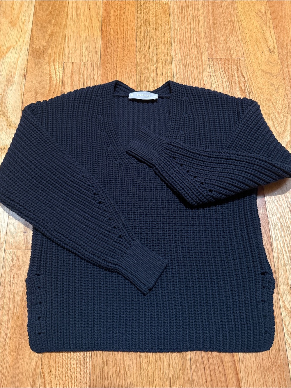Everlane The Texture Cotton V-Neck Sweater Navy  Chunky Knit Size XXS